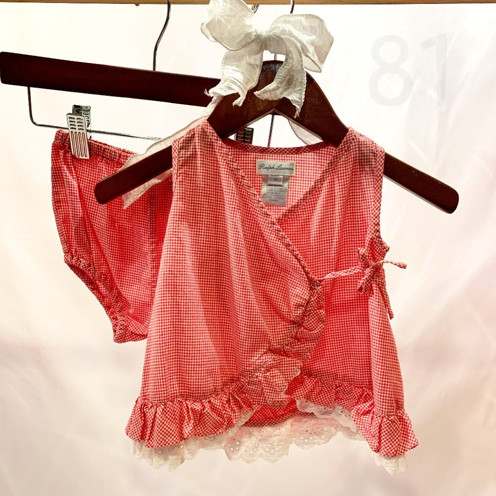 Ralph Lauren Red/White Check Wrap Top and Bloomers - Size 9M